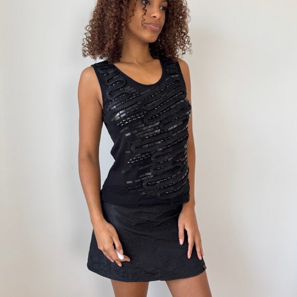 Euro Vintage Black Mesh Beaded Tank (Medium) - Picture 2 of 5